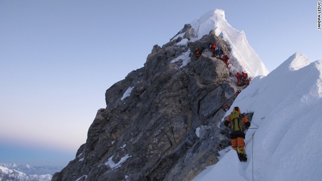 Mount Everest is a journey that challenges human nature on every level. Sandra LeDuc captured this photo as climbers approached the Hillary Step, before the Everest summit. Click through our gallery to see more photos from climbers taken on Everest during 2012.