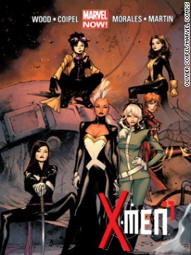 For the first time in its 50-year history, the X-Men will be made up entirely of women: Storm, Rogue, Jubilee, Kitty Pryde, Rachel Grey and Psylocke make up the mutant team in "X-Men" #1, in stores May 29. Check out more of this exclusive look at that first issue (hide captions to get the full picture).