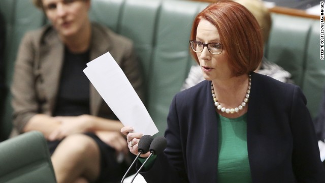 Prime Minister Julia Gillard talks during House of Representatives question time on May 28, 2013 in Canberra, Australia.