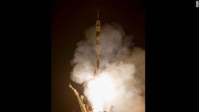 The three-person crew lifted off early Wednesday and will stay on the International Space Station until mid-November.
