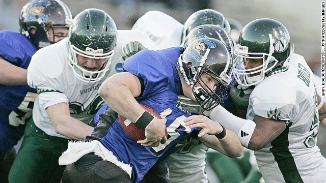 Finnerty fights through the pack during the championship game in December 2005. Grand Valley defeated Northwest Missouri State 21-17.