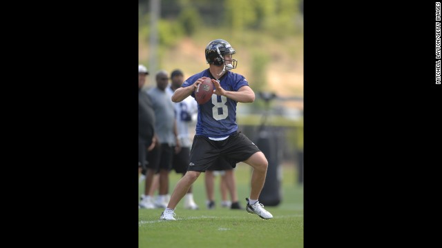 Finnerty practices with the Baltimore Ravens in June 2007 in Owings Mills, Maryland. Finnerty joined the Ravens in 2007 for one year but never played in a regular season game.