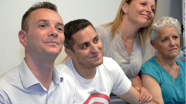 Vincent Autin, left, and his partner Bruno Boileau, chat to journalists on May 28, 2013 in Montpellier, southern France.