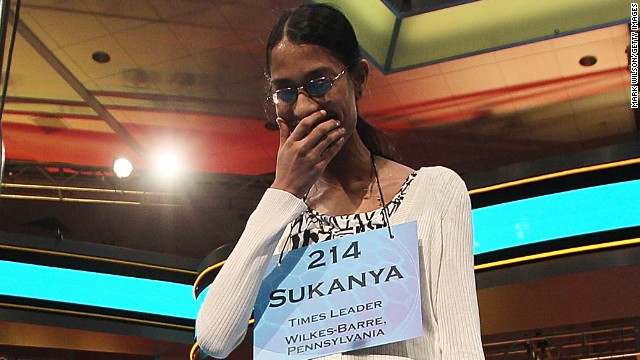 Sukanya Roy won in 2011 with the word "cymotrichous," an adjective that means "having the hair wavy." 
