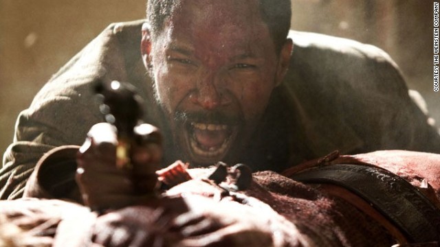 The bad guys can fire at the star multiple times with everything from a six-shooter to an automatic, but they won't get him. Said star will, however, take out a villain with one shot. Here Jamie Foxx stars as Django in "Django Unchained."
