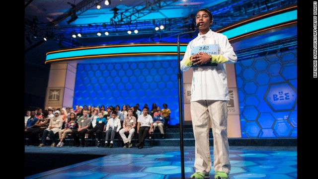 Syamantak Payra, representing Texas, was eliminated during the champtionship round when he mispelled "cipollino," a light-colored Roman marble, on May 30.