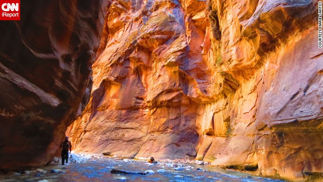 Marie Santos took this photo while hiking <a href='http://ireport.cnn.com/docs/DOC-946987'>The Narrows</a> at Zion National Park. Much of the hike is spent wading through the river. "The views were spectacular and every angle looks different depending on how the light or shadows reflect on the rocks," she said.