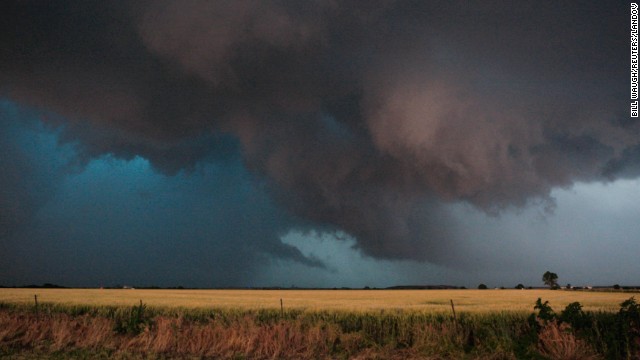 Storm clouds that produced a tornado roll through near El Reno on May 31.