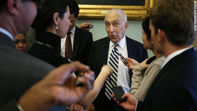 Lautenberg speaks to the press at the weekly Senate Democratic Policy Luncheon at the U.S. Capitol on January 29, 2013.