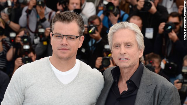 Actors Matt Damon, left, and Michael Douglas attend the "Behind The Candelabra" premiere during the 2013 Annual Cannes Film Festival in France. Douglas starred as Liberace in the Steven Soderbergh-directed TV movie, which is based on Scott Thorson's 1988 autobiographical novel, "Behind the Candelabra: My Life With Liberace." 
