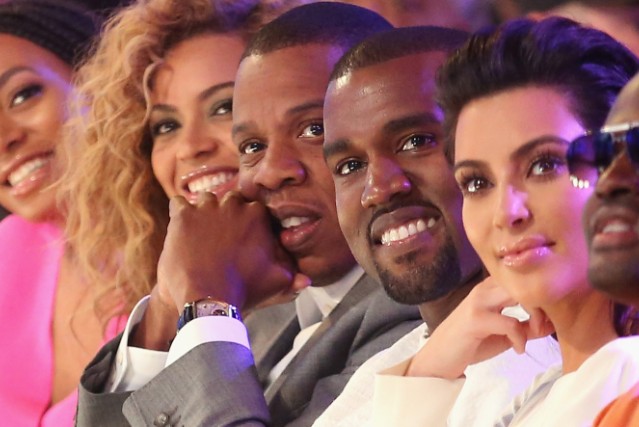 Kim Kardashian and Kanye West attend the 2012 BET Awards.