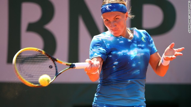 Kuznetsova returns a forehand to Williams during the match on June 4.