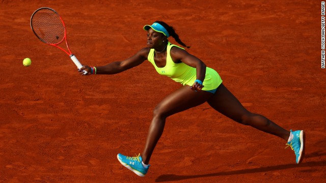 USA's Sloane Stephens plays a forehand during her match against Russia's Maria Sharapova on June 3.