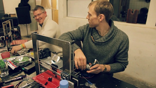 Sam Muirhead has decided to live for a year using or developing products and projects that are shared under open licenses. Wolf Jeschonnek, right, is the founder of the Berlin Fab Lab, the city's first open digital fabrication studio, which has recently started using 3D printing.