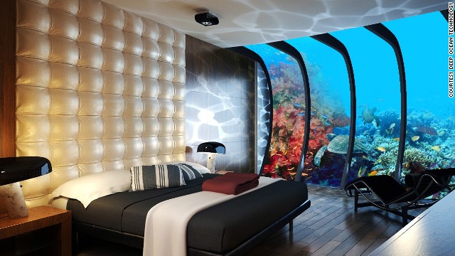 Guests can enjoy views of vibrant coral reefs and sea creatures, all from the comfort of their bedroom.