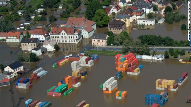 A flood container storage facility in Riesa, Germany, on Wednesday, June 5.
