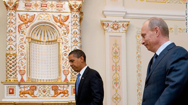 President Barack Obama meets Prime Minister Putin at his home in Novo Ogaryovo, near Moscow, on July 7, 2009. Putin said Russia was pinning its hopes on Obama to revive ties with the United States.