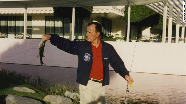 Former President George H.W. Bush fishing in one of the many well-stocked lakes in 1995.