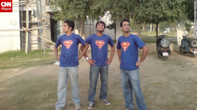 <a href='http://ireport.cnn.com/docs/DOC-979794'>Nishan Marc Pereira</a> and his friends Pushpinder Singh and Akash Verma are huge superhero fans, so much so that they decided to buy matching Superman T-shirts and take random photographs posing as superheroes on their college campus in Punjab, India, in 2010. "As a child, my brothers and I used to fight over who could be Superman because a simple blanket around our neck and the underwear inside out was the easiest to copy. We used to run around the house like this, playing bad guys and good guys," Pereira said. 