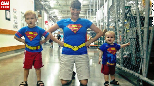 <a href='http://ireport.cnn.com/docs/DOC-978958'>Steve Crawford</a> photographed his wife, Lisa, and his two sons dressed up as a superman family. He says his son, Brendan, has been on a Superman kick and insisted that his mom and younger brother join him in dressing up as the "Man of Steel." Often, he said, Superman is the first superhero kids are exposed to. "Kids like to pretend, and that's so far away from reality, that it's fun to imagine," he said, recalling that his earliest memories of Superman are from the 1980s Christopher Reeve movies. 