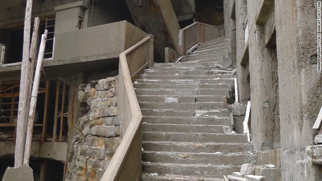 The same staircase captured more than half a century later.