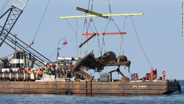 The aircraft is lifted from the English Channel off the coast of Kent.