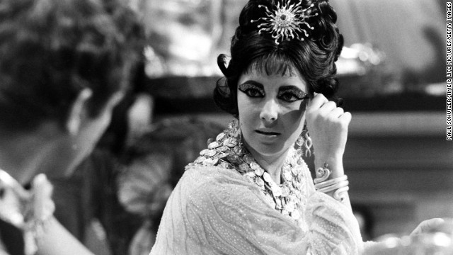 Richard Burton, left, and Elizabeth Taylor on the set of 'Cleopatra', Rome, 1962.