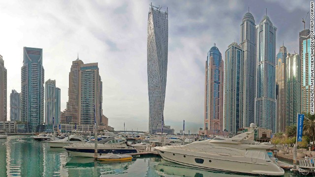 The 1 billion dirham ($272 million) residential tower has 75 floors and houses 495 apartments. It stands in the Dubai Marina, a man-made harbor.