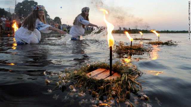 In neighboring Belarus girls place candle offerings into rivers as they celebrate Ivan Kupala Day. The pagan tradition has been accepted into the Orthodox Christian calendar.