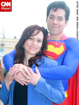 <a href='http://ireport.cnn.com/docs/DOC-987137'>Jamie Kelley, </a>here with his wife, Ronda, got married on October 9, 2009 - 13 years to the day after Clark Kent married Lois Lane in the comics. The couple often visits Metropolis, Illinois, for its annual <a href='http://www.cnn.com/2013/06/06/travel/town-where-superman-lives/'>"Superman Celebration." </a>As for why Superman has been such a big part of Kelley's life, he said the character has an aspirational quality he admires. "The idea of what we can be, if we hold fast to our humanity, our hopes. Superman's embodiment of this is my favorite memory of the character, what draws me to him, and why he is so iconic."