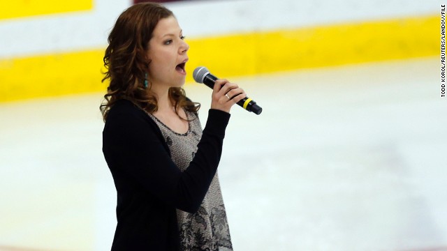 Canadian singer Alexis Normand made headlines when she forgot the words to "The Star-Spangled Banner" at a hockey game in May. Normand, pictured perfoming at a later game, <a href='https://twitter.com/Alex6Normand' >tweeted she was sorry</a>.