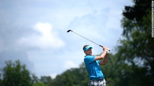 England's Ian Poulter tees off at the second hole during the first round on Thursday, June 13.