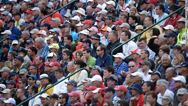 The gallery takes in the U.S. Open from the 17th hole at Merion Golf Club on June 13.
