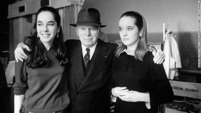 Charlie Chaplin with daughters Josephine and Victoria, 1966.