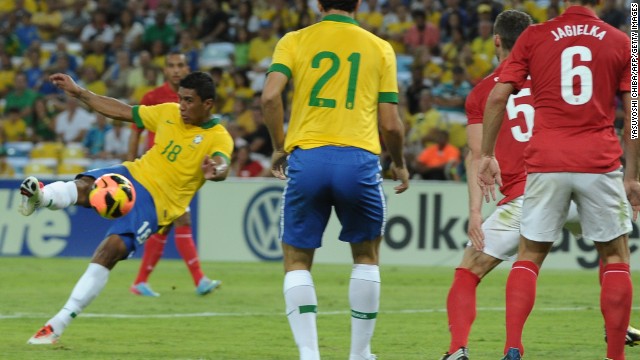 England was Brazil's first opponent at a refurbished Maracana earlier this month. A half-volley from midfielder Paulinho, pictured, rescued a 2-2 draw for the 2014 World Cup host.