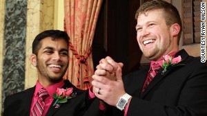 Ryan Wilson, right, and Shehan Welihindha were married in Maryland in January, 2012