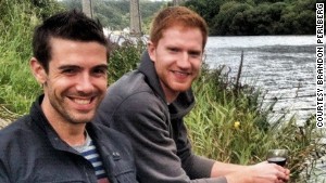 Brandon Perlberg, left, moved to London to be with Benn Storey.