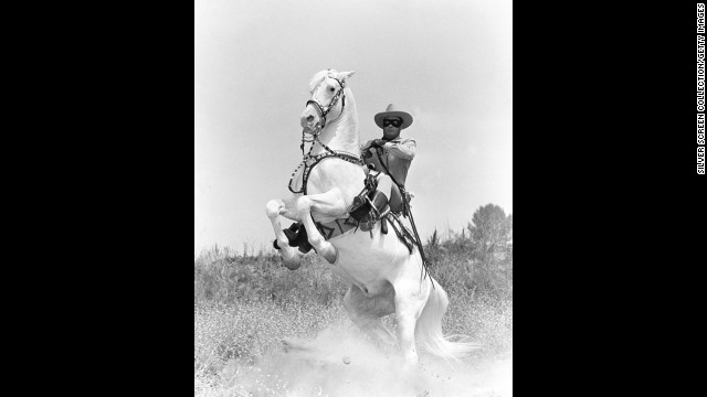 The Lone Ranger's horse Silver rears up in a publicity still, circa 1950. 