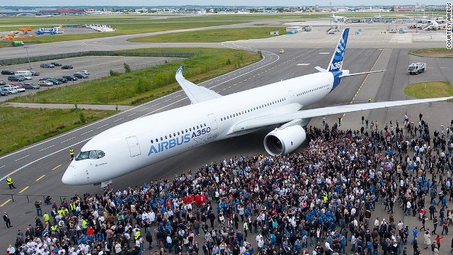The first completed A350 XWB from Airbus, "MSN1," was unveiled at the Airbus headquarters in Toulouse, France on May 13, 2013. "XWB" means "extra wide body."