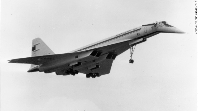 The ill-fated Russian TU-144 supersonic airliner shortly before it crashed during a display at the Paris International Airshow. The accident killed six crew and nine people on the ground on June 3, 1973. 