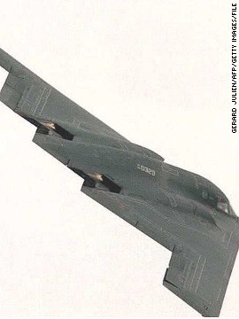 The American B2 stealth bomber "Spirit" flies over the 41st Paris International Air and Space Show at Le Bourget airfield in June 1995. It is the bomber's first public appearance. 