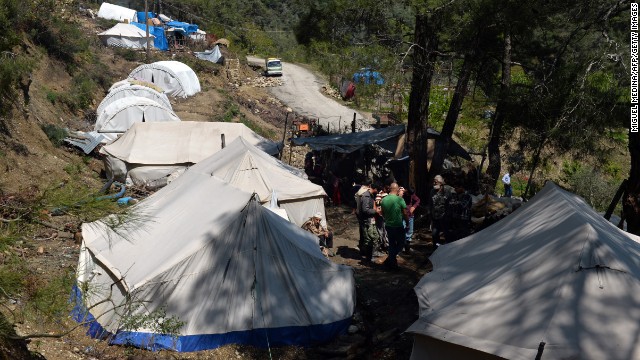 A makeshift refugee camp is seen near Syria's border with Turkey.