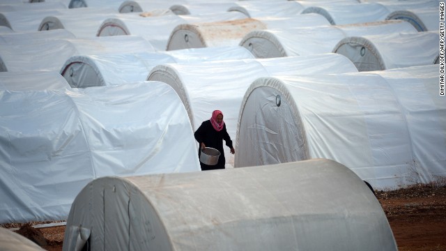 Row after row of temporary shelters fill the Maiber al-Salam refugee camp in Syria's Aleppo province, near the Turkish border on April 17.