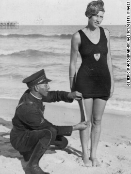 Even if Hollywood starlettes wore outrageous beach attire, other beaches across the country, like this one in West Palm Beach, Florida, were subject to suit regulations introduced by beach censors.