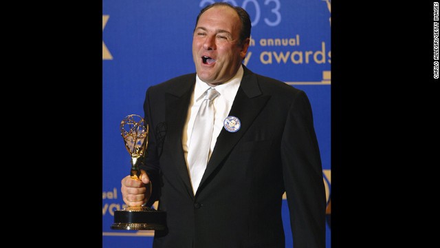 Gandolfini poses backstage during the 55th Annual Primetime Emmy Awards in 2003 in Los Angeles.