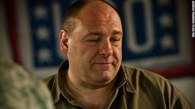 Gandolfini visits with service members and civilians on Kandahar Air Field, Afghanistan, on March 29, 2010, during a USO tour.