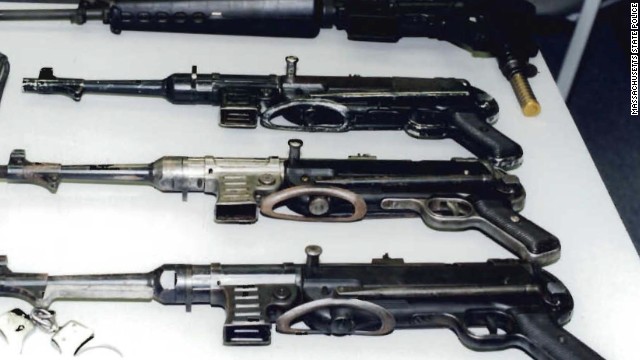 Photographs introduced as evidence show weapons allegedly belonging to Bulger at the time of his arrest in 2011.