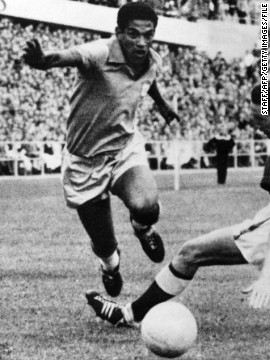 Most football fans would say Argentina's Diego Maradona is the only player who can rival Pele for the title of greatest ever. In Brazil, however, Garrincha is regarded as the only player who comes close to the great man. The tricky winger was a key part of Brazil's World Cup triumphs in 1958 and 1962. Sadly, Garrincha struggled with alcohol problems and died of liver cirrhosis aged 49.
