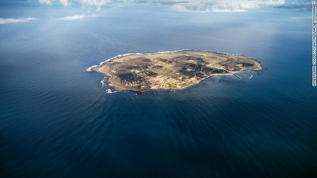 An aerial view shows the entire island, which is approximately 5 square miles (13 square kilometers).