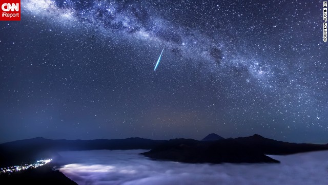 The Eta Aquariids meteor shower puts on a show above <a href='http://ireport.cnn.com/docs/DOC-974272'>Mount Bromo</a>, an active volcano in East Java, Indonesia.